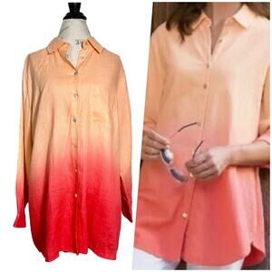 Soft Surroundings | Women | Linen Sunset Coastal Dip Dyed Button Up Shirt | 1X